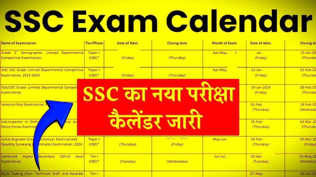 SSC Exam Calendar PDF Free Job Alert